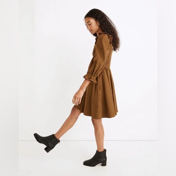 MADEWELL Lucie V-neck Smocked Olive Green Mini Dress w/ Ruffle | women’s small - Picture 14 of 14